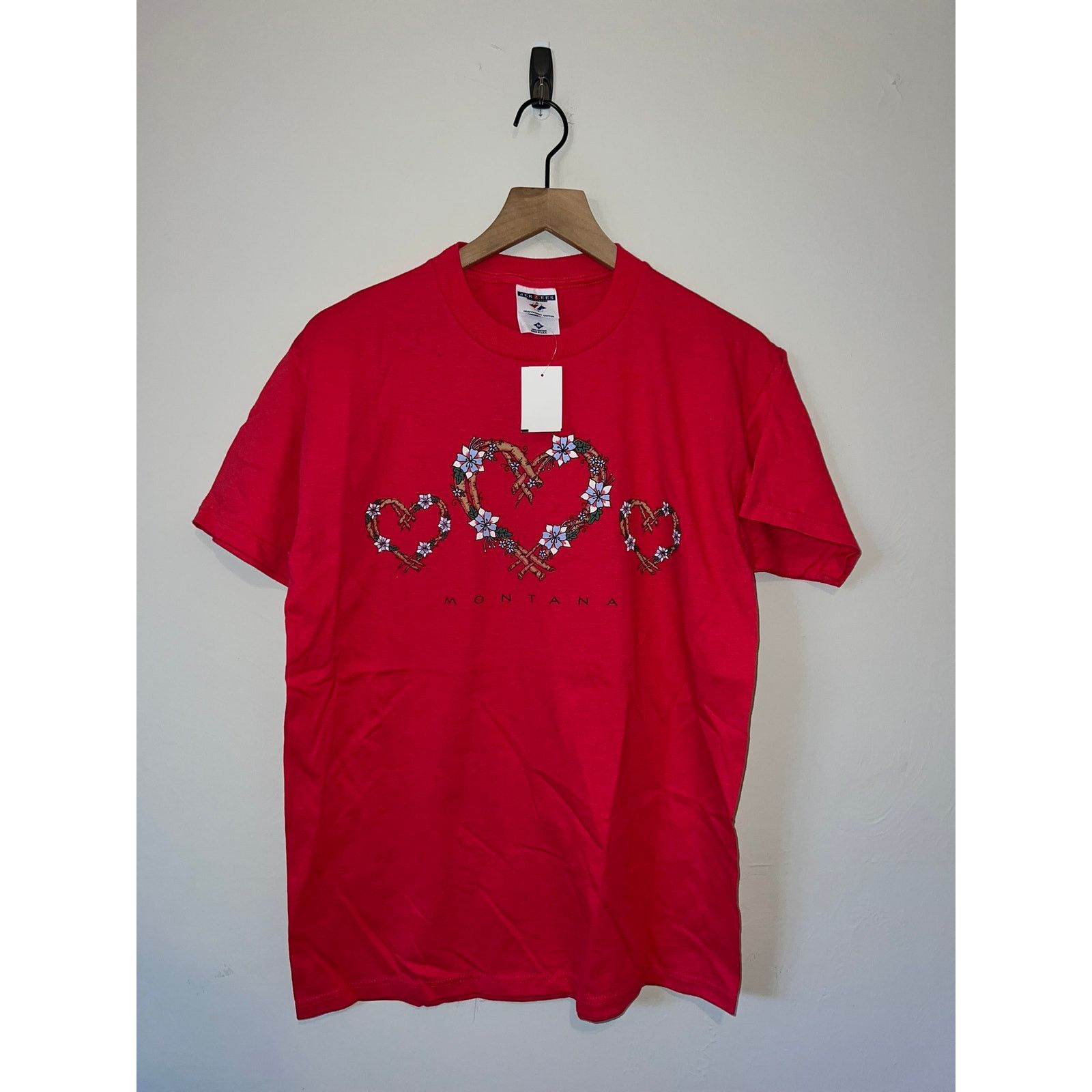Jerzees Vintage Montana Heart Shirt Tee Bright Red Graphic VTG 90s M Size US M / EU 48-50 / 2 - 1 Thumbnail