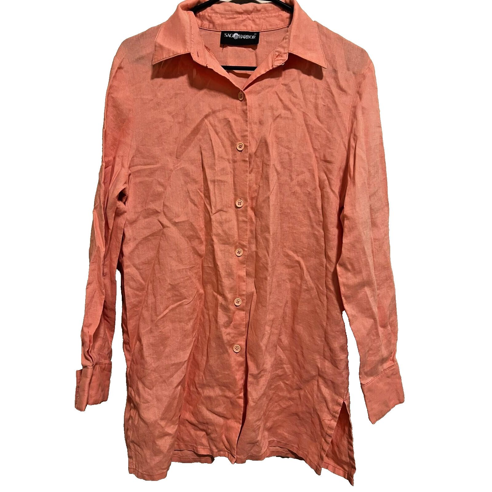 Anthropologie Anthro HARBOR Women's salmon pink button up Size M A000173 Size M / US 6-8 / IT 42-44 - 1 Thumbnail