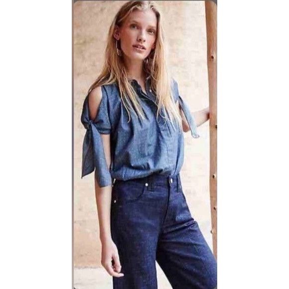 Anthropologie NWT Anthropologie Chambray Cold Shoulder Top | Coastal Cowgi Size M / US 6-8 / IT 42-44 - 1 Thumbnail