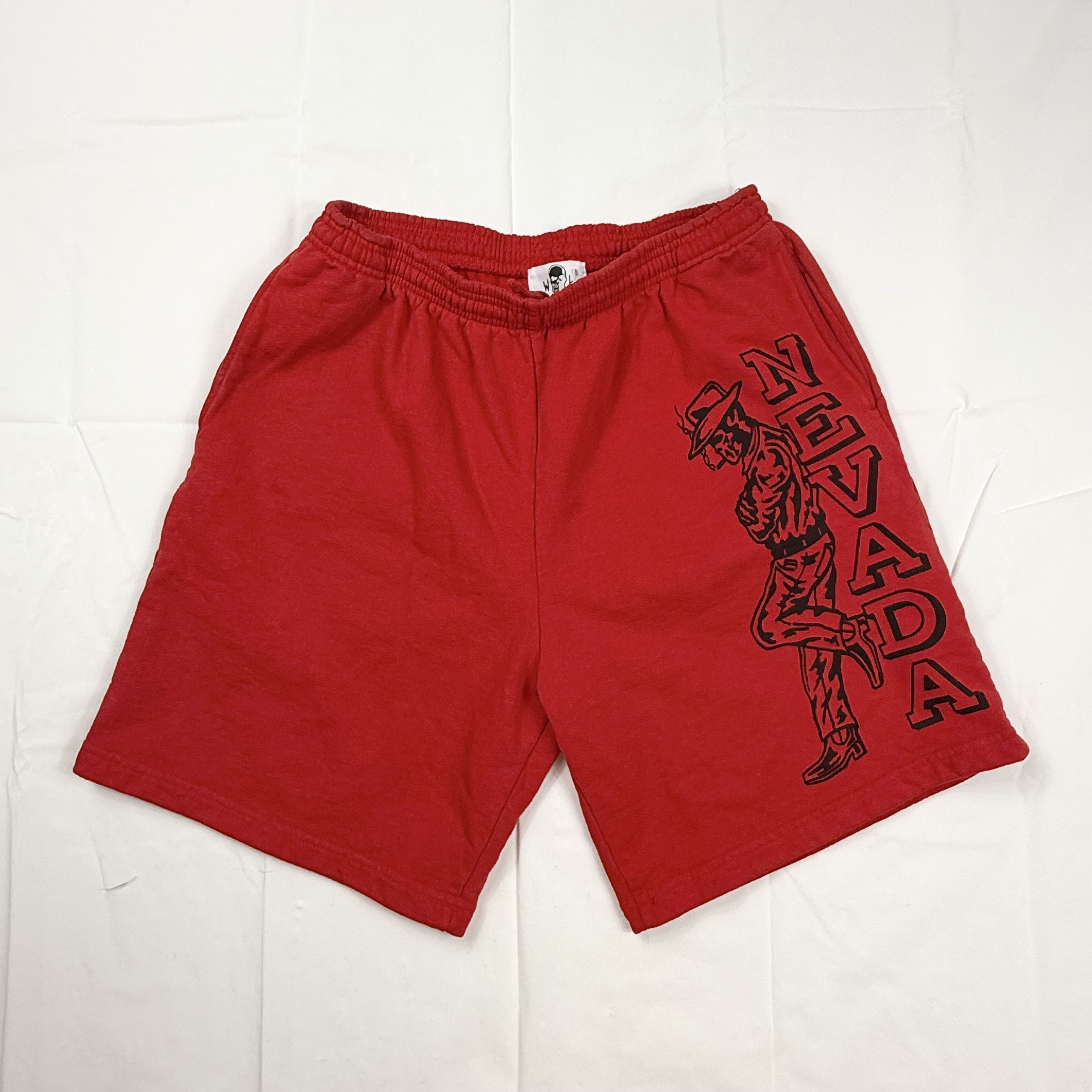 Warren Lotas Nevada Skeleton Cowboy Red Sweat Shorts Mens