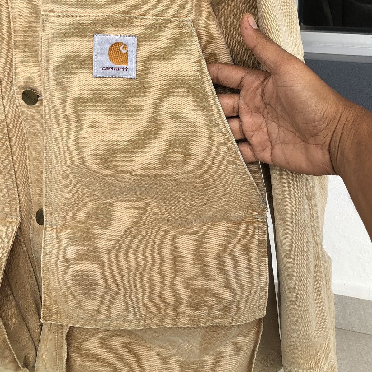 Carhartt VTG THRASHED Carhartt Canvas Hunting Jacket Pouch Corduroy Size US M / EU 48-50 / 2 - 10 Thumbnail