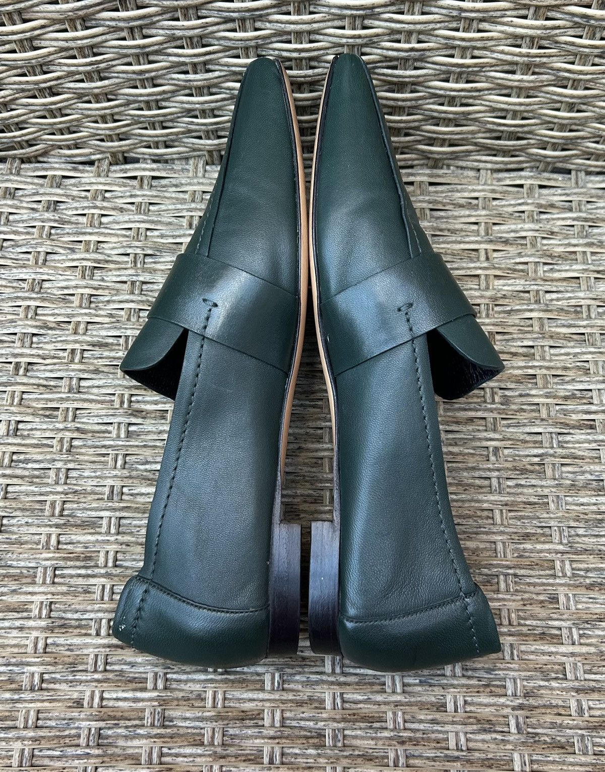 Mansur Gavriel Mansur Gavriel Green Lamb Leather Square Toe Penny Loafers Size US 8 / IT 38 - 8 Thumbnail