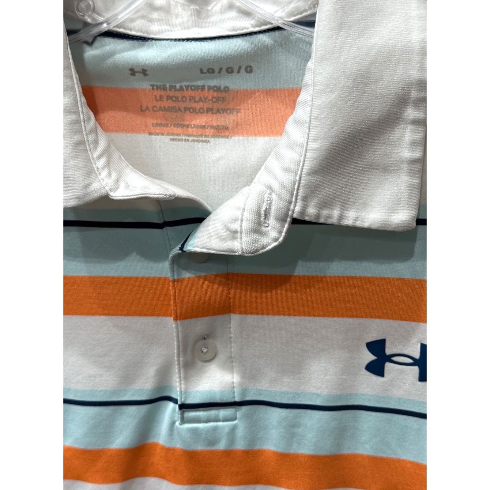 Under Armour Under Armour POLO SHIRT L Bleu Mango Stripe Mens Large Regular Color Multicolor Striped Polo Shirt L Mens Size US L / EU 52-54 / 3 - 5 Thumbnail
