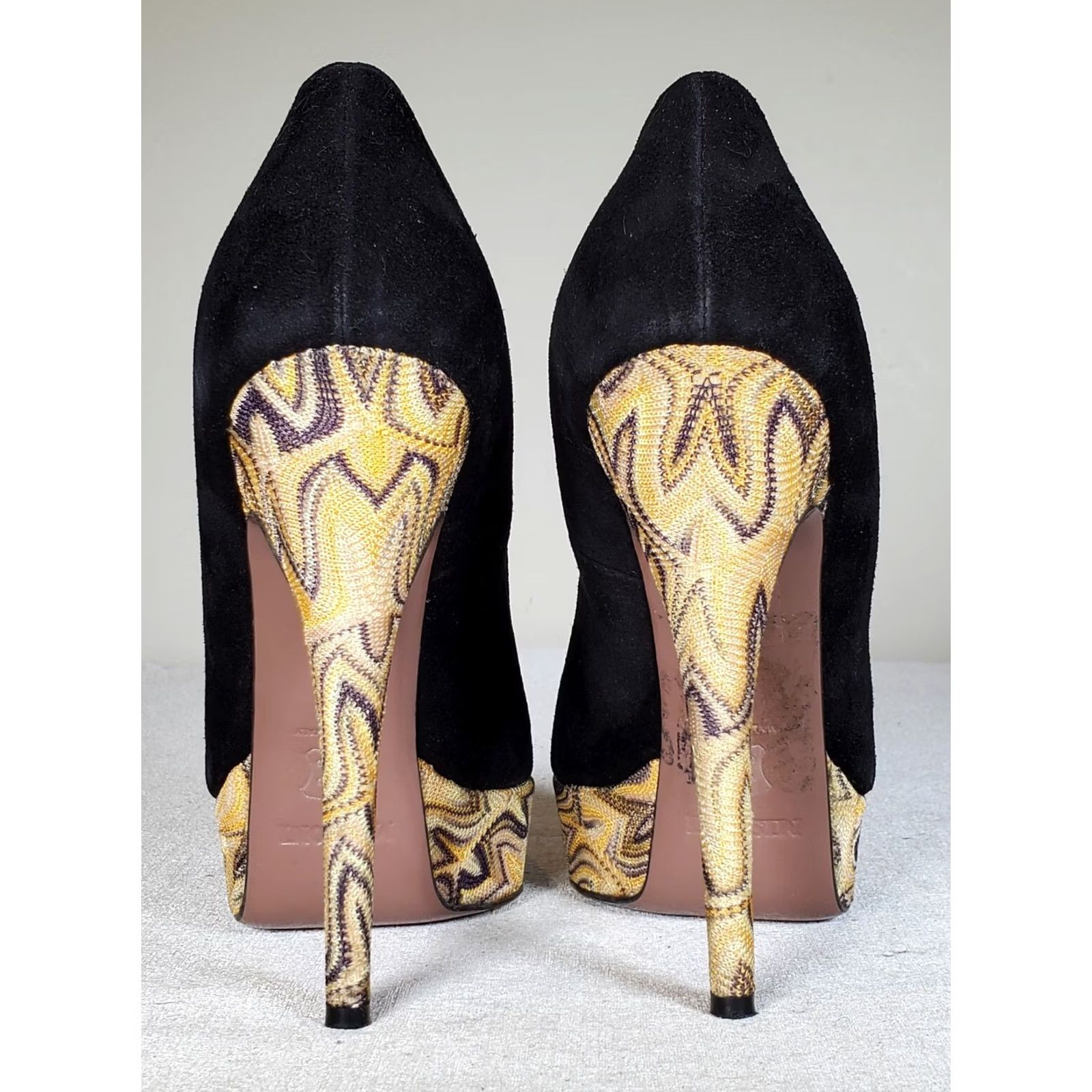 Missoni Missoni Black Suede Fabric Platform Pumps Gold Lurex Knit Covering Midsole Heel Women's US 6 (EU 36) Size US 6 / IT 36 - 7 Thumbnail