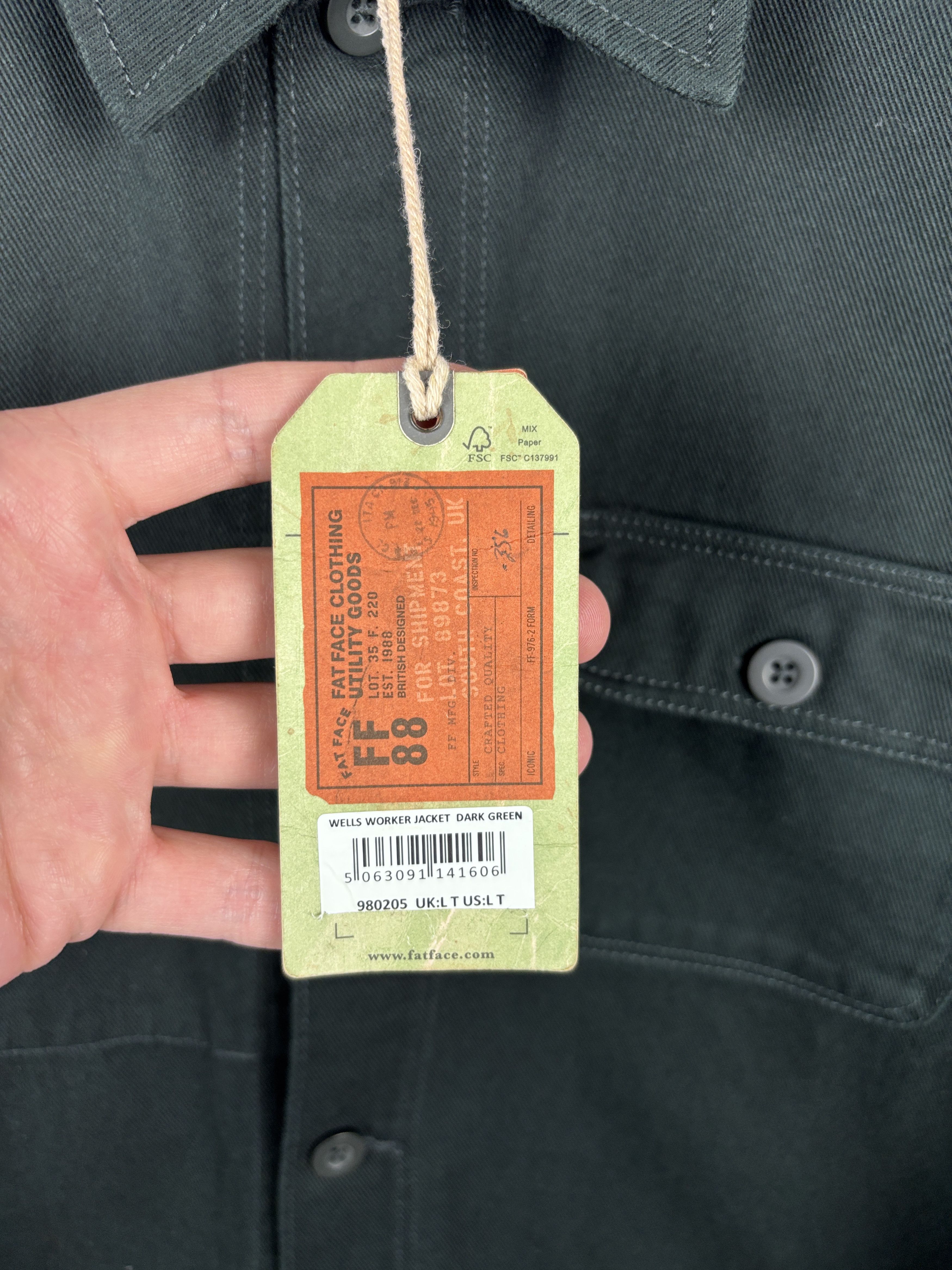 FatFace Mens Fat Face Chore Overshirt Denim Jacket Green Dark Size L Size US L / EU 52-54 / 3 - 4 Thumbnail