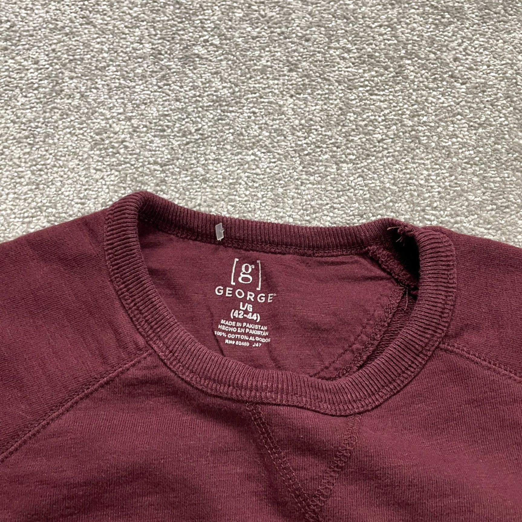 George George Pullover Sweatshirt Mens Large Maroon Crew Neck Long Sleeve Cotton Size US L / EU 52-54 / 3 - 4 Thumbnail