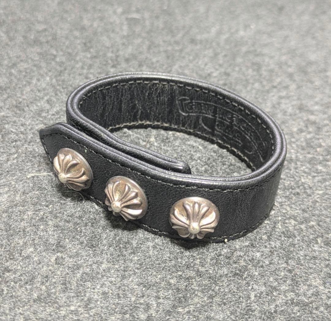 Chrome Hearts OFFER OK! CHROME HEARTS 3BTN 2SNP LEATHER BRACELET BANGLE Size ONE SIZE - 1 Thumbnail