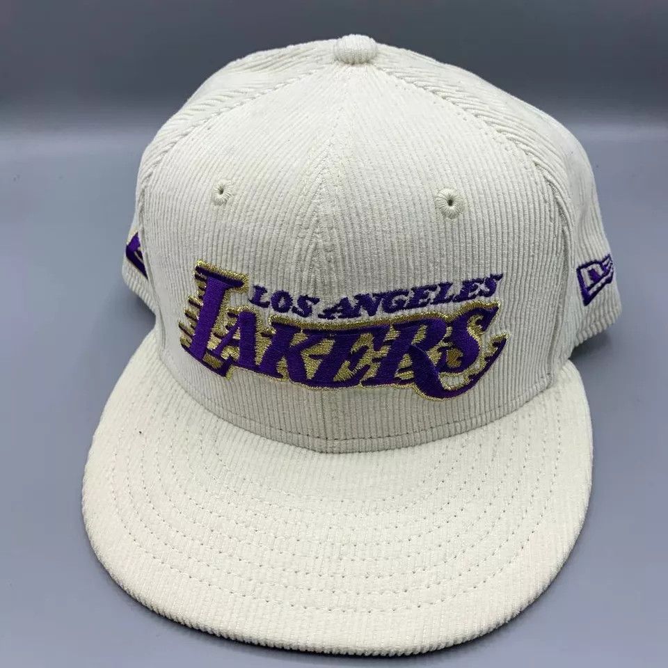 New Era Los Angeles LA Lakers Hat Men 7 1/2 Corduroy Fitted Cap Size ONE SIZE - 2 Thumbnail