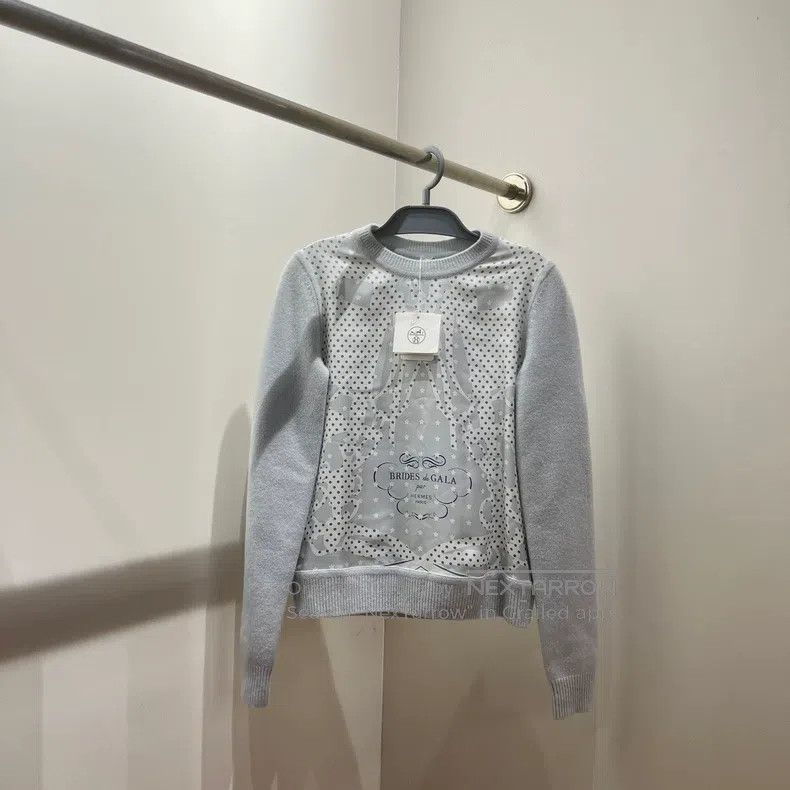 Hermes Hermes Polka Dot Letter Mixed Fabric Long Sleeve Pullover Size XXS / US 00 / IT 34 - 1 Thumbnail