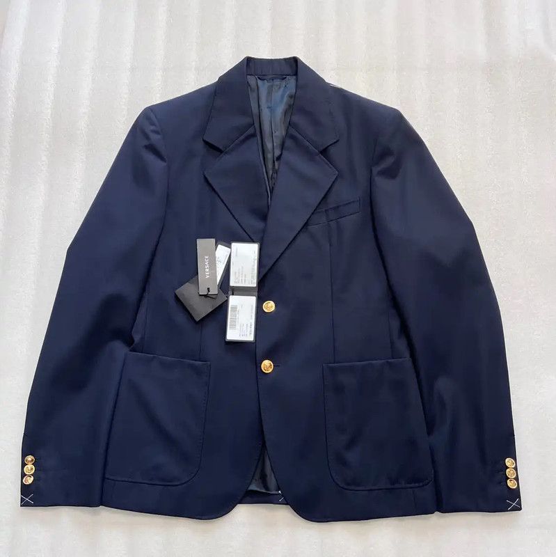 Versace Versace Men's Long Sleeve Navy Wool Blazer 0089 Size US L / EU 52-54 / 3 - 1 Thumbnail