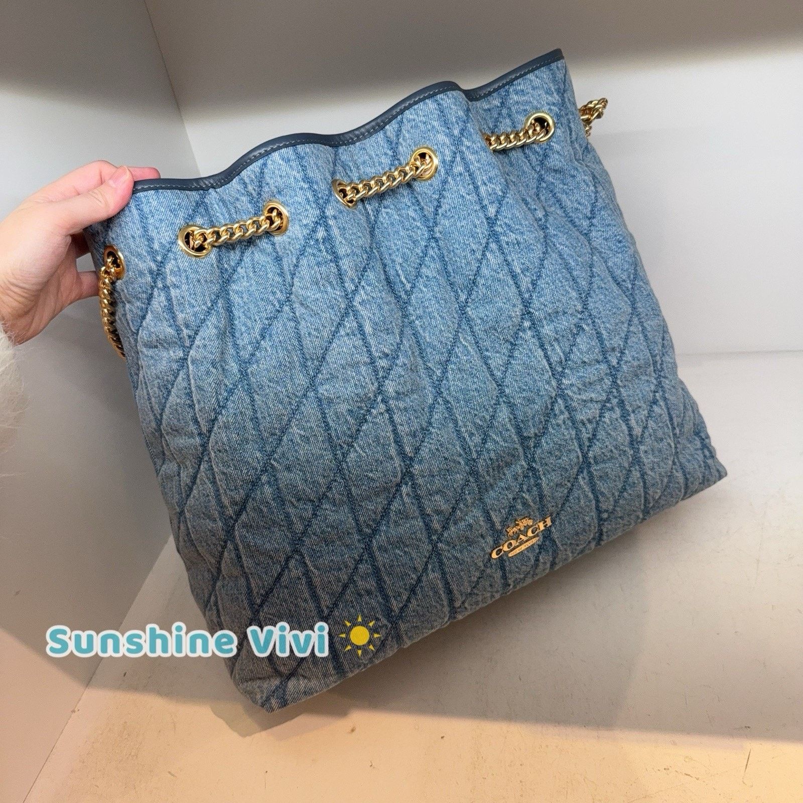 Coach NWT Coach Evelyn Large Shoulder Bag Cotton CDC01 Indigo Size ONE SIZE - 8 Thumbnail
