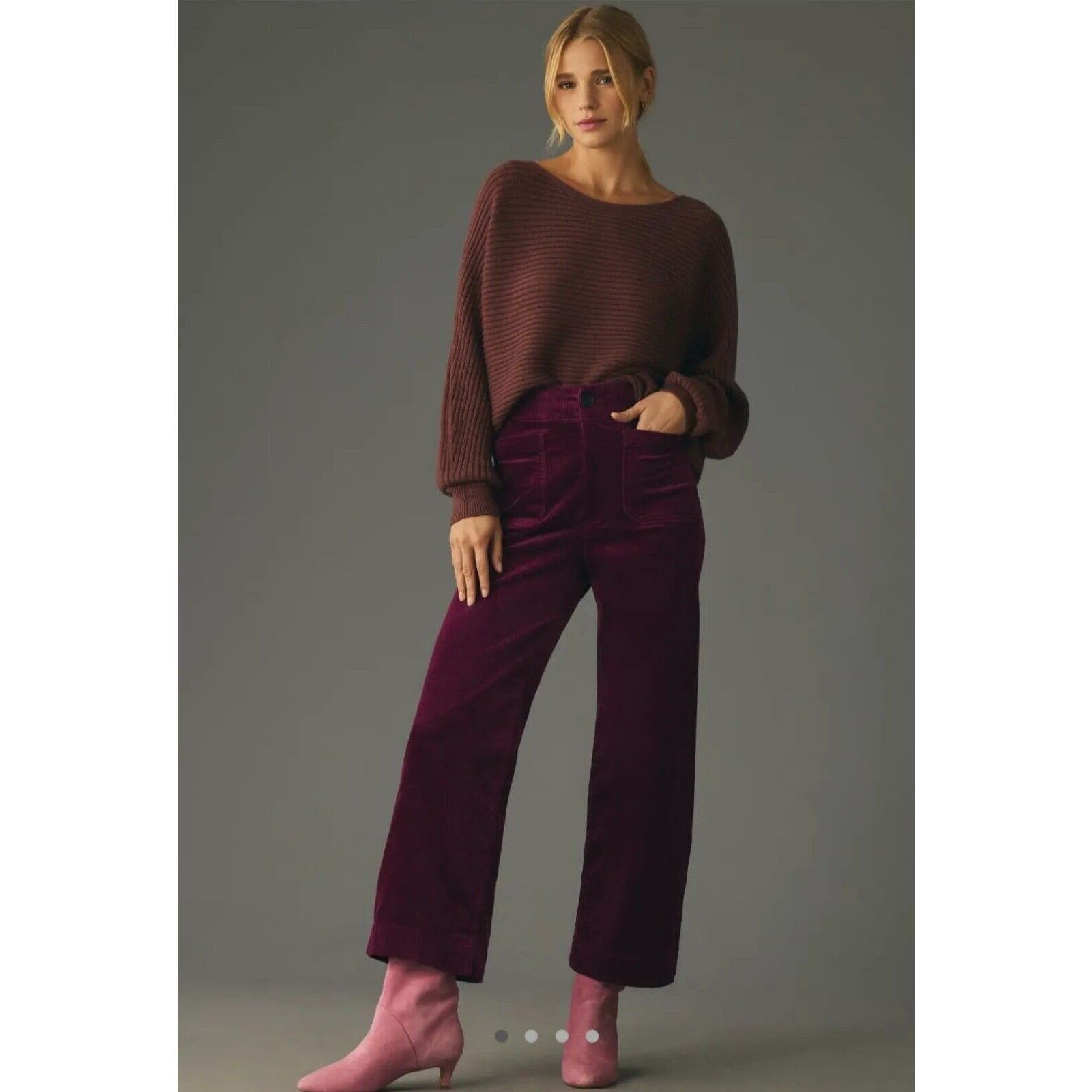 Image of Anthropologie Maeve The Colette Cropped Corduroy Wide-Leg in Purple, Women's (Size 33)