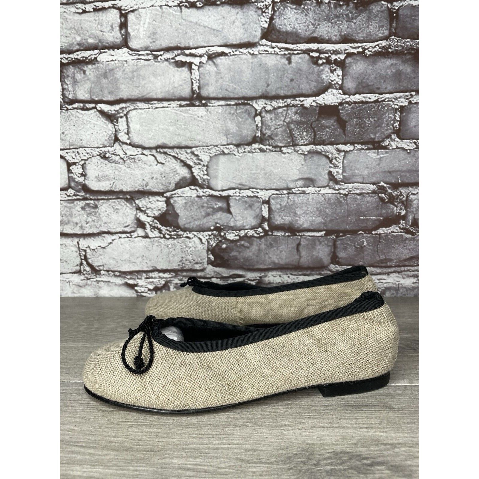 Other Kokua Tan Canvas Fabric Black Bow Casual Ballet Flats Shoes Size US 6.5 / IT 36.5 - 9 Thumbnail
