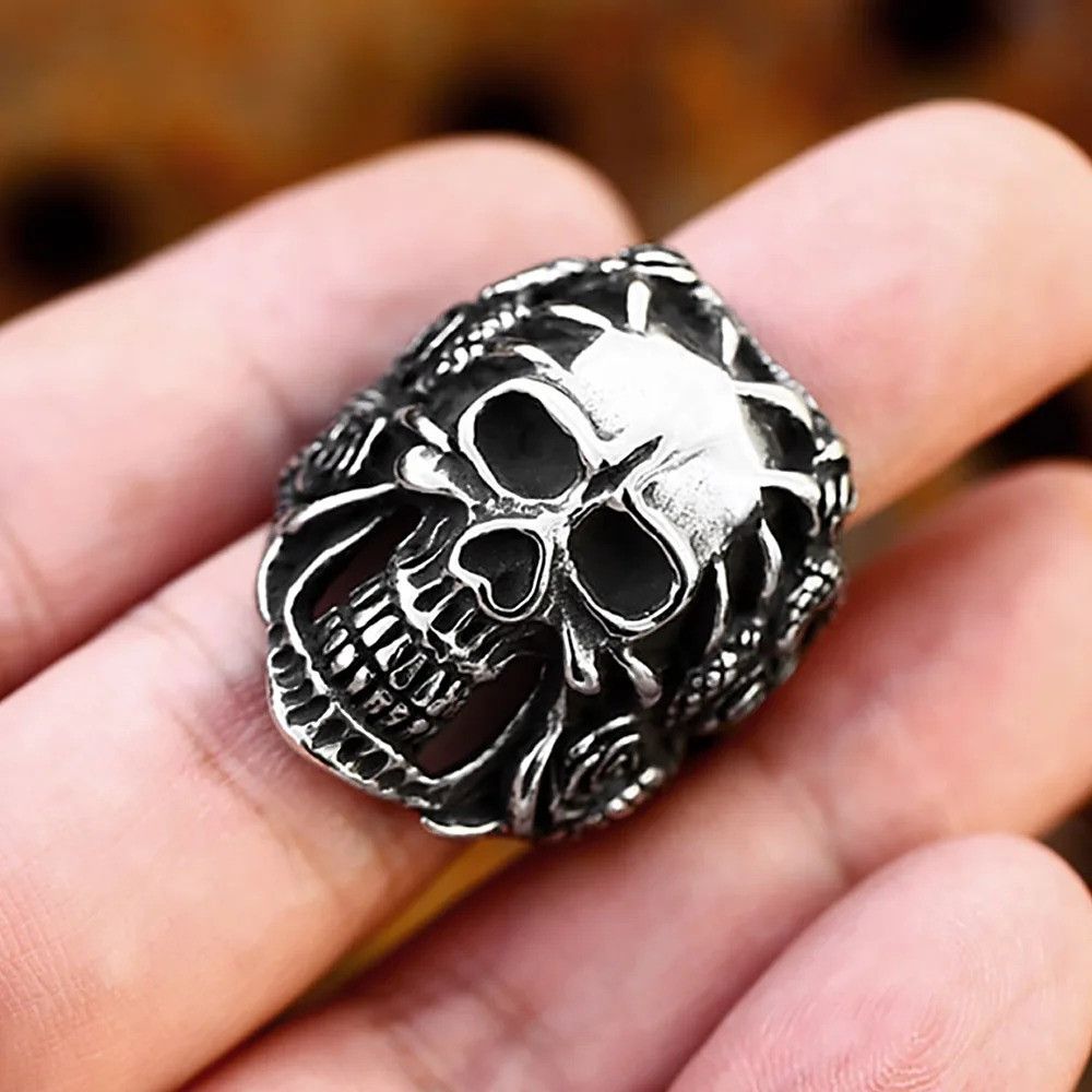 Vintage Skull Hands Hold Ring Size ONE SIZE - 1 Thumbnail