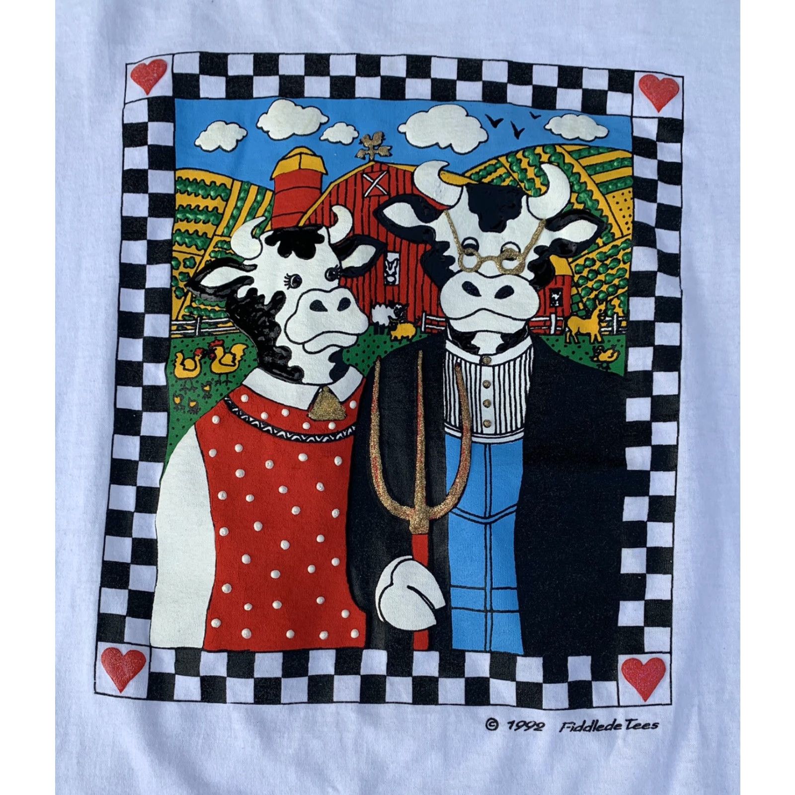 Vintage VINTAGE Screen Stars Graphic Tee T-Shirt Unisex XL White 1990s Cow Farmer Wife Pitchfork 1992 Single Stitch Size US XL / EU 56 / 4 - 4 Thumbnail