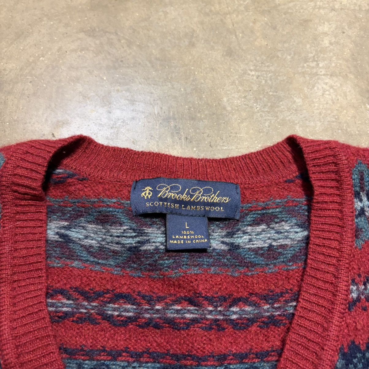 Brooks Brothers Brooks Brothers Scottish Lambswool Sweater Fair Isle V Neck Size US L / EU 52-54 / 3 - 9 Thumbnail