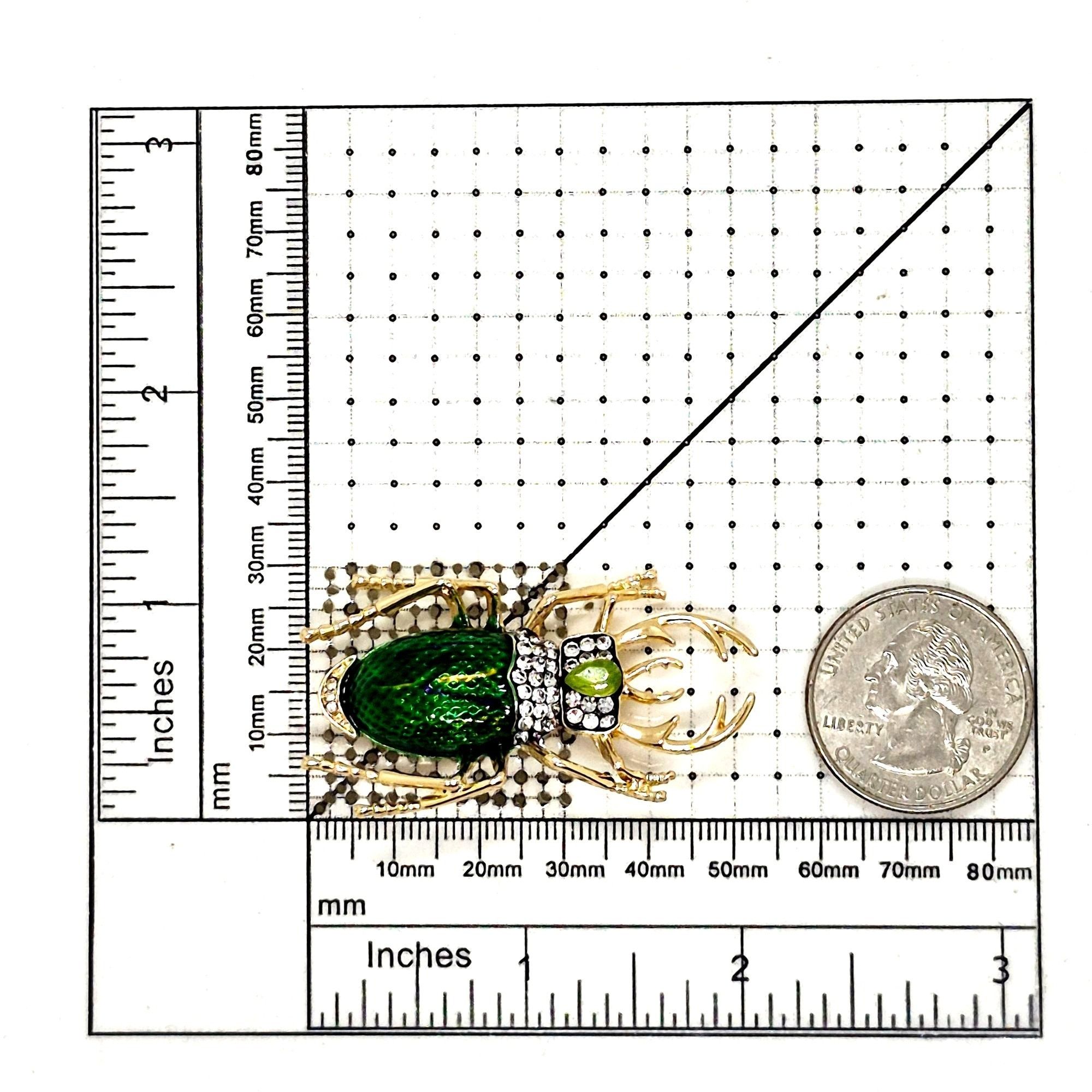 Other ⭐Vintage Style Gold Tone Green Beetle Bug Insect Animal Crys Size ONE SIZE - 5 Thumbnail