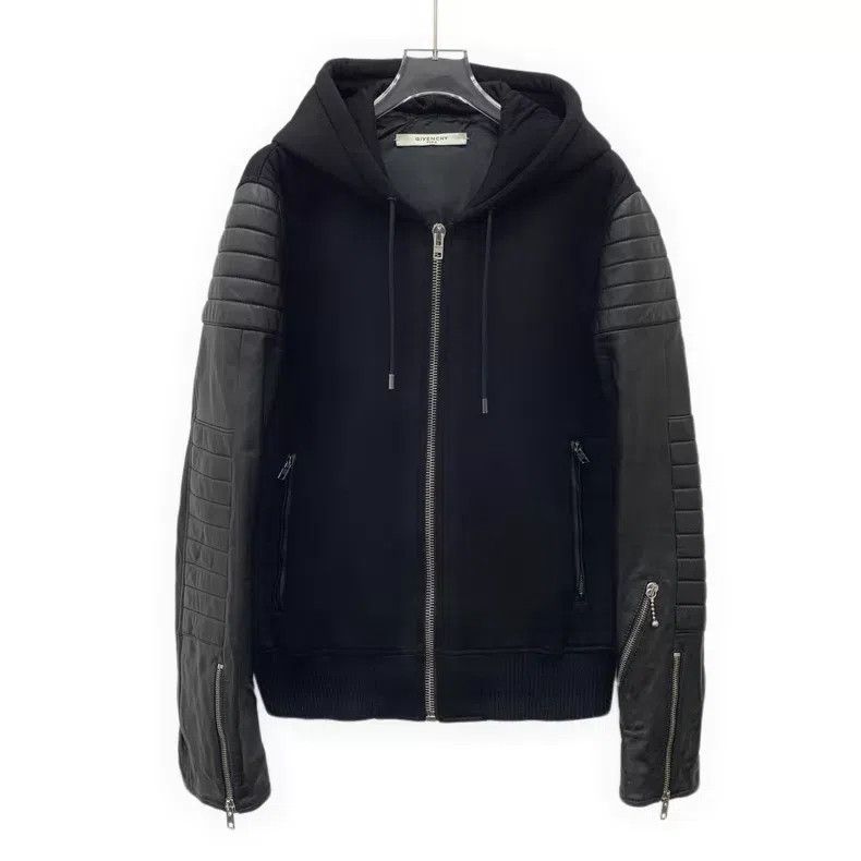 Givenchy Givenchy Black Lamb Leather Patch Hooded Drawstring Zip Fr Size US M / EU 48-50 / 2 - 1 Thumbnail