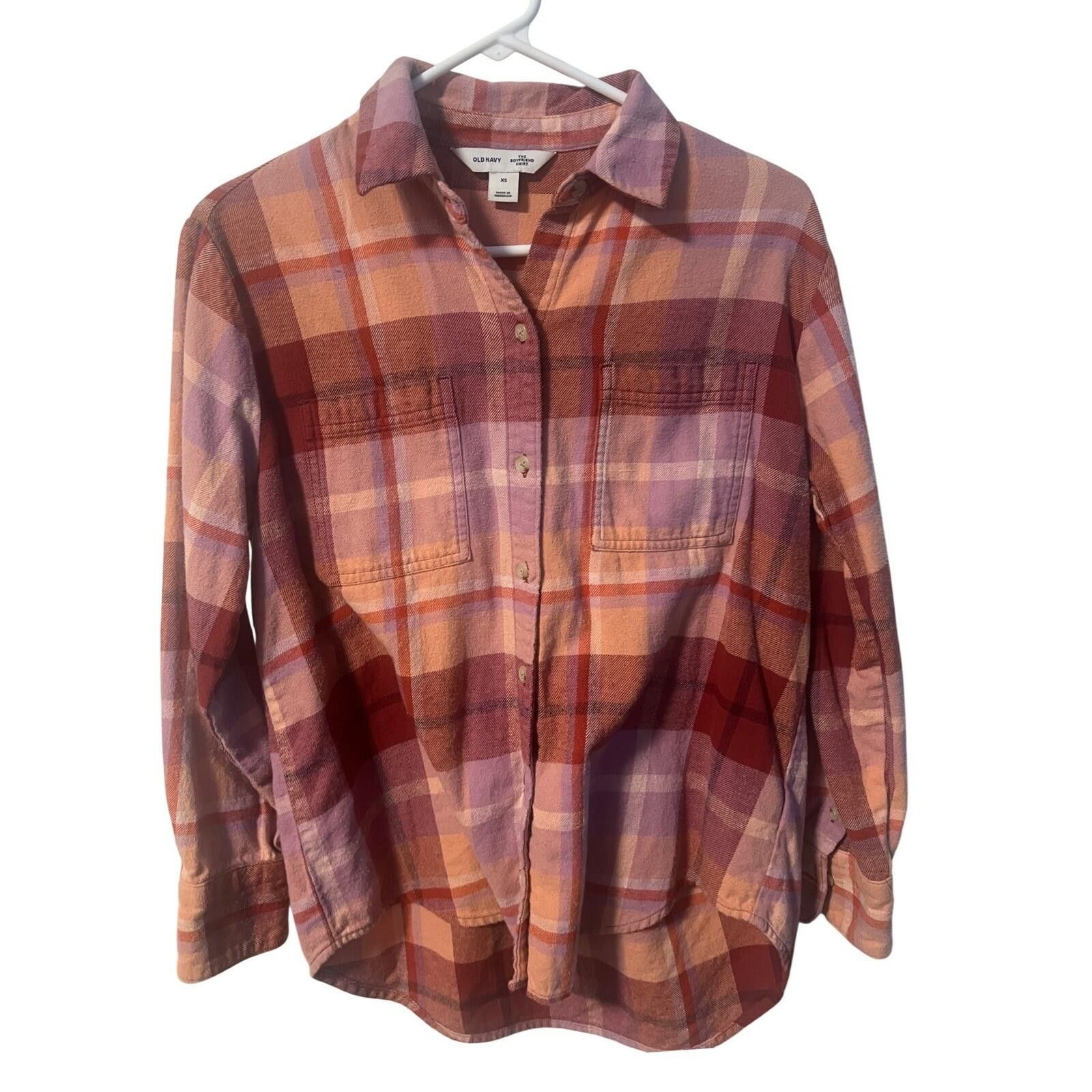 Old Navy Old Navy Flannel Boyfriend Shirt Womens XS Pink Plaid Size XS / US 0-2 / IT 36-38 - 1 Thumbnail