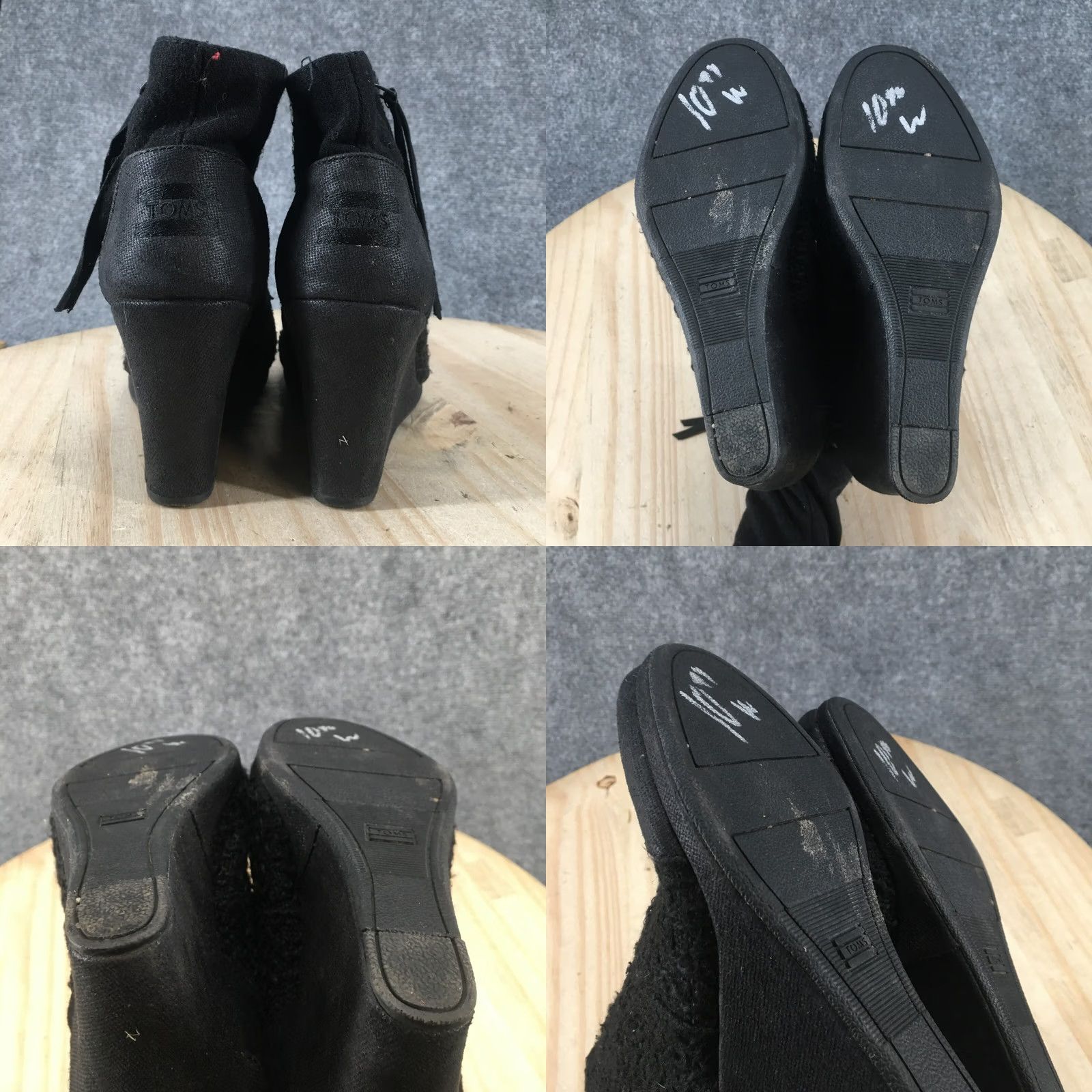 Toms TOMS Boots Womens 6.5 Avery Ankle Booties Black Wedge Tasseled Zip Round Toe Size US 7 / IT 37 - 8 Thumbnail