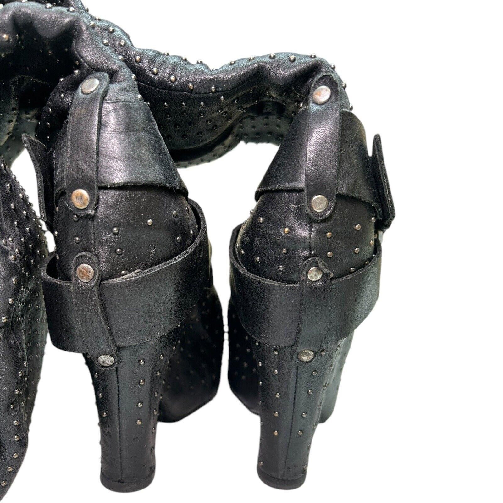 Designer Sam Edelman Black Leather Studded Over Knee Wedge Boots 7.5 Size US 7.5 / IT 37.5 - 8 Thumbnail
