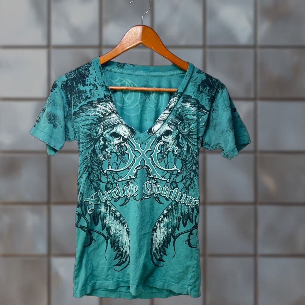 Vintage Vintage Y2K Extreme Couture Shirt MMA Womens Medium Blue Cotton Zipper 90s Pockets Hooded Lightweight All Seasons Short Sleeve T-Shirt Womens Size M / US 6-8 / IT 42-44 - 1 Thumbnail