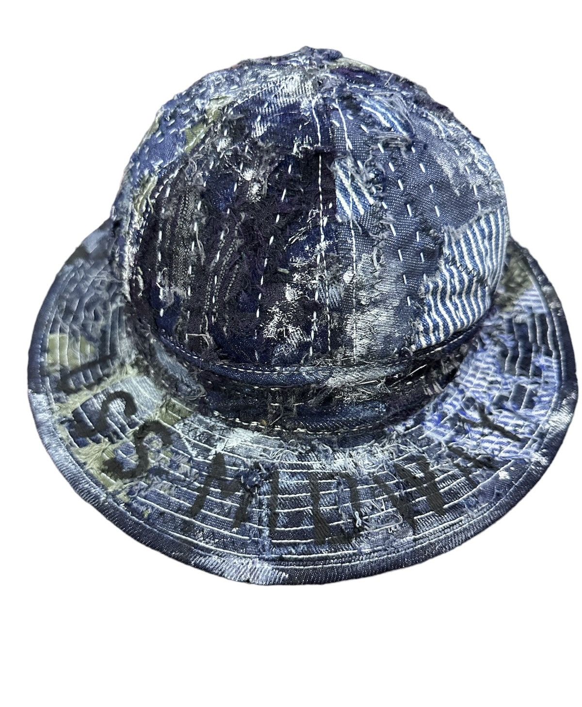 Handmade Denim bucket hat boro design custom Size ONE SIZE - 3 Thumbnail