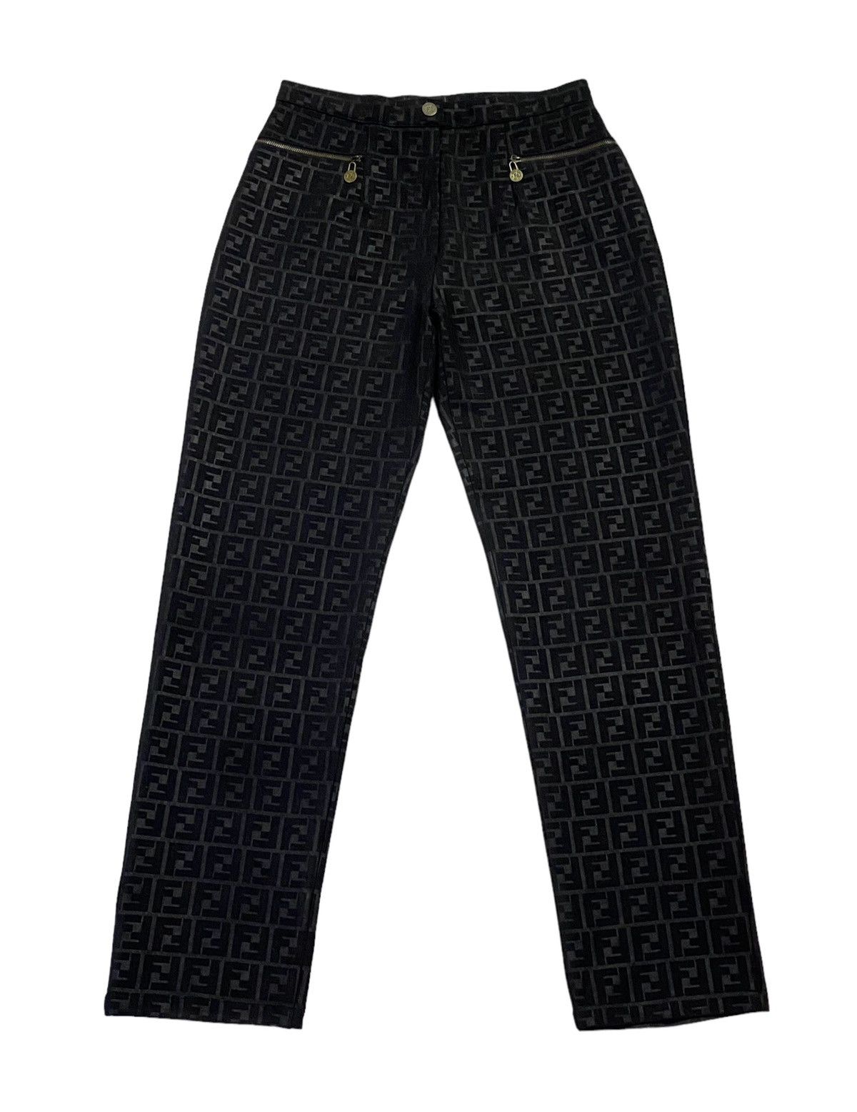 Fendi Vintage Fendi Zucca Monogram Stretch Black Pants Size US 29 - 2 Thumbnail