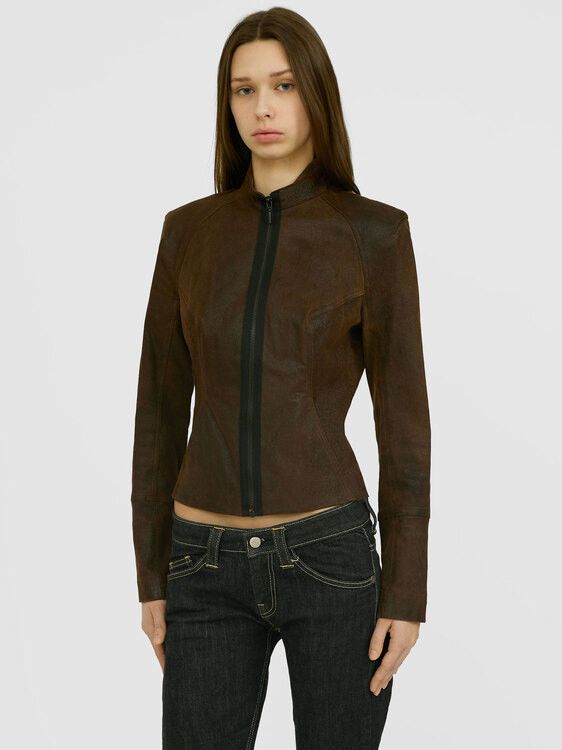 plein sud Plein Sud Rust Brown Leather Zip Up Jacket Size XS / US 0-2 / IT 36-38 - 3 Thumbnail