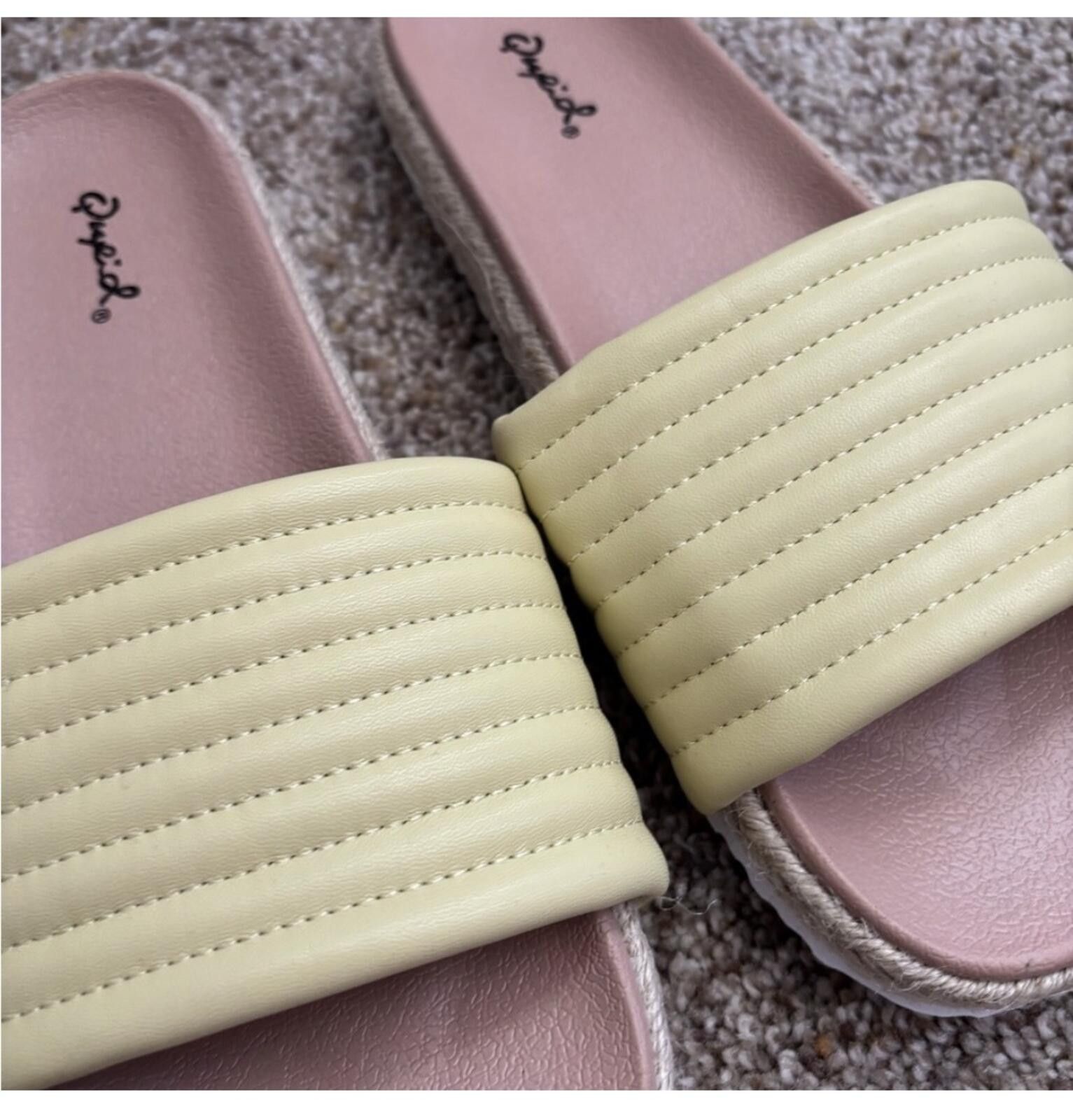 Other ( QUPID) Yellow Quilted Slide Sandals Size US 7.5 / IT 37.5 - 2 Thumbnail
