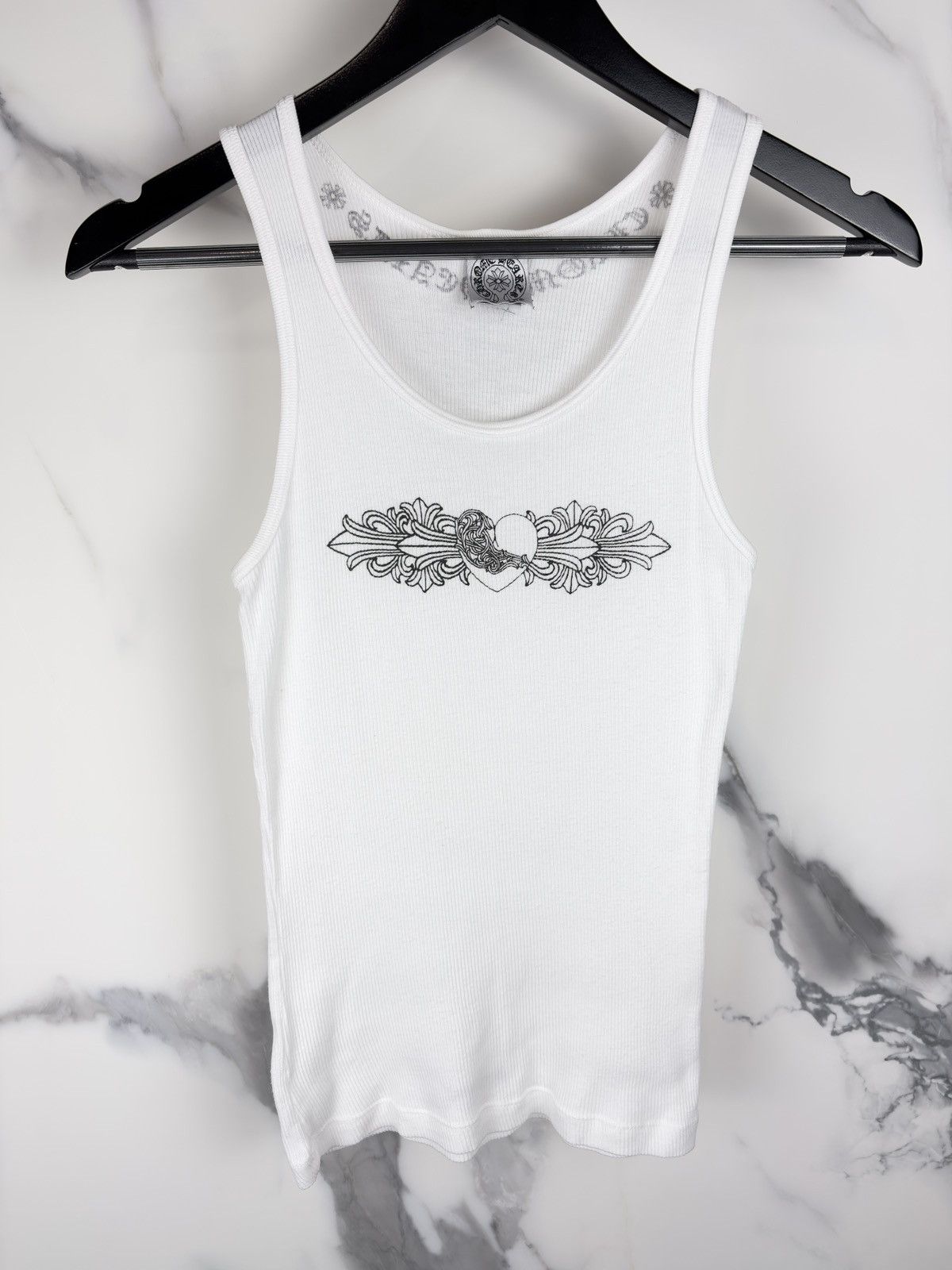 Chrome Hearts Vintage Floral Heart Logo Tank Top White