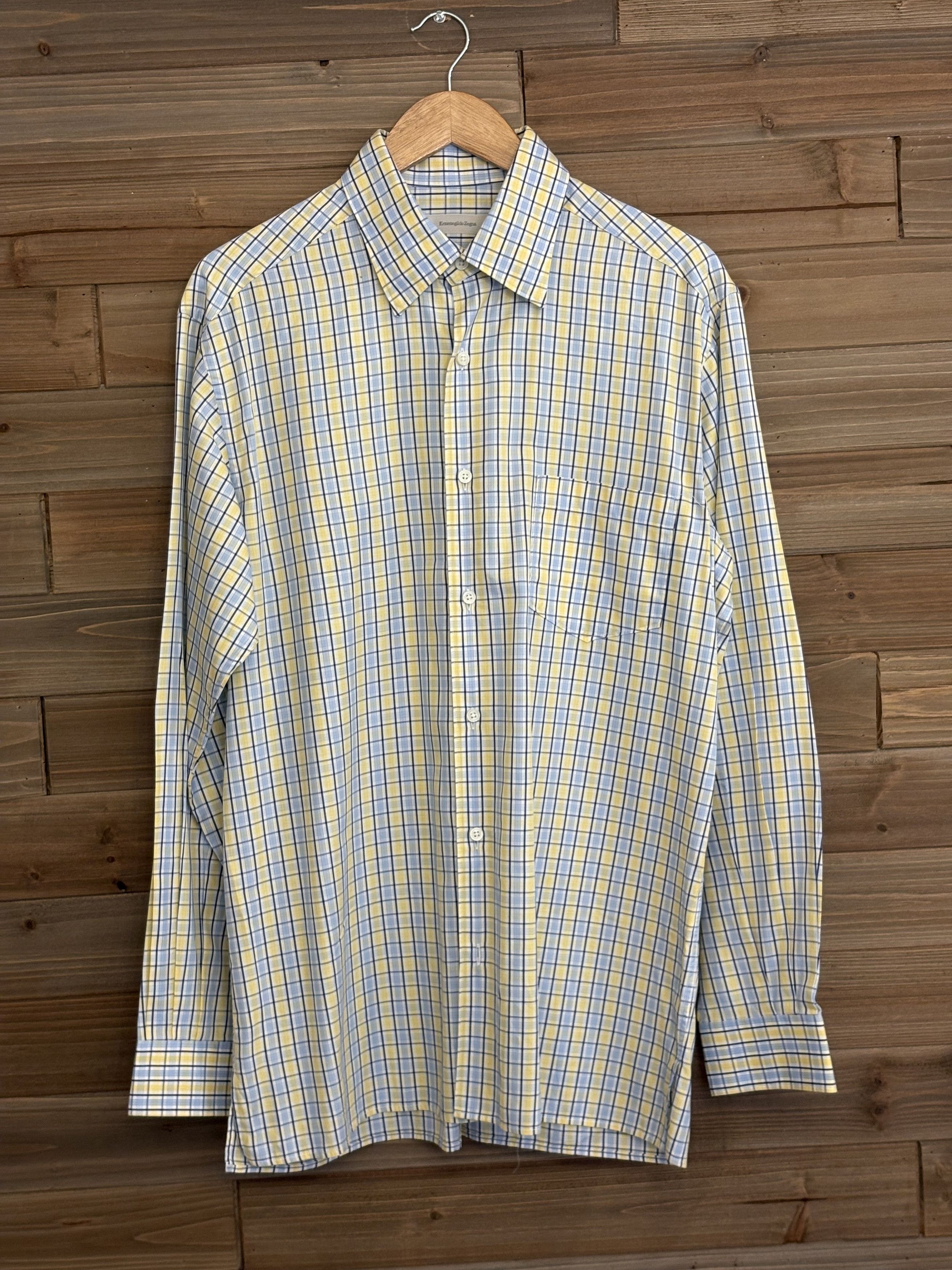 Ermenegildo Zegna Ermenegildo Zegna Men’s L Yellow Checkered Button Down Size US L / EU 52-54 / 3 - 1 Thumbnail