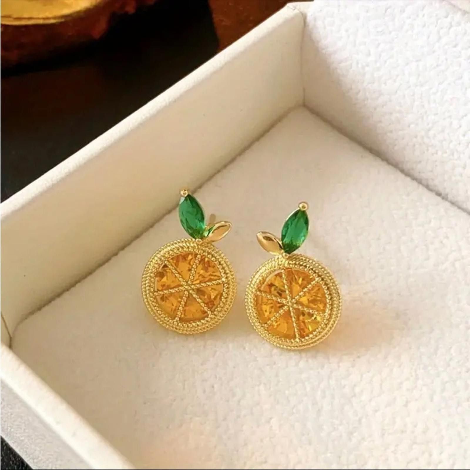 Designer 18K Gold Plated Shiny Yellow Rhinestone Lemon Earrings Size ONE SIZE - 2 Thumbnail