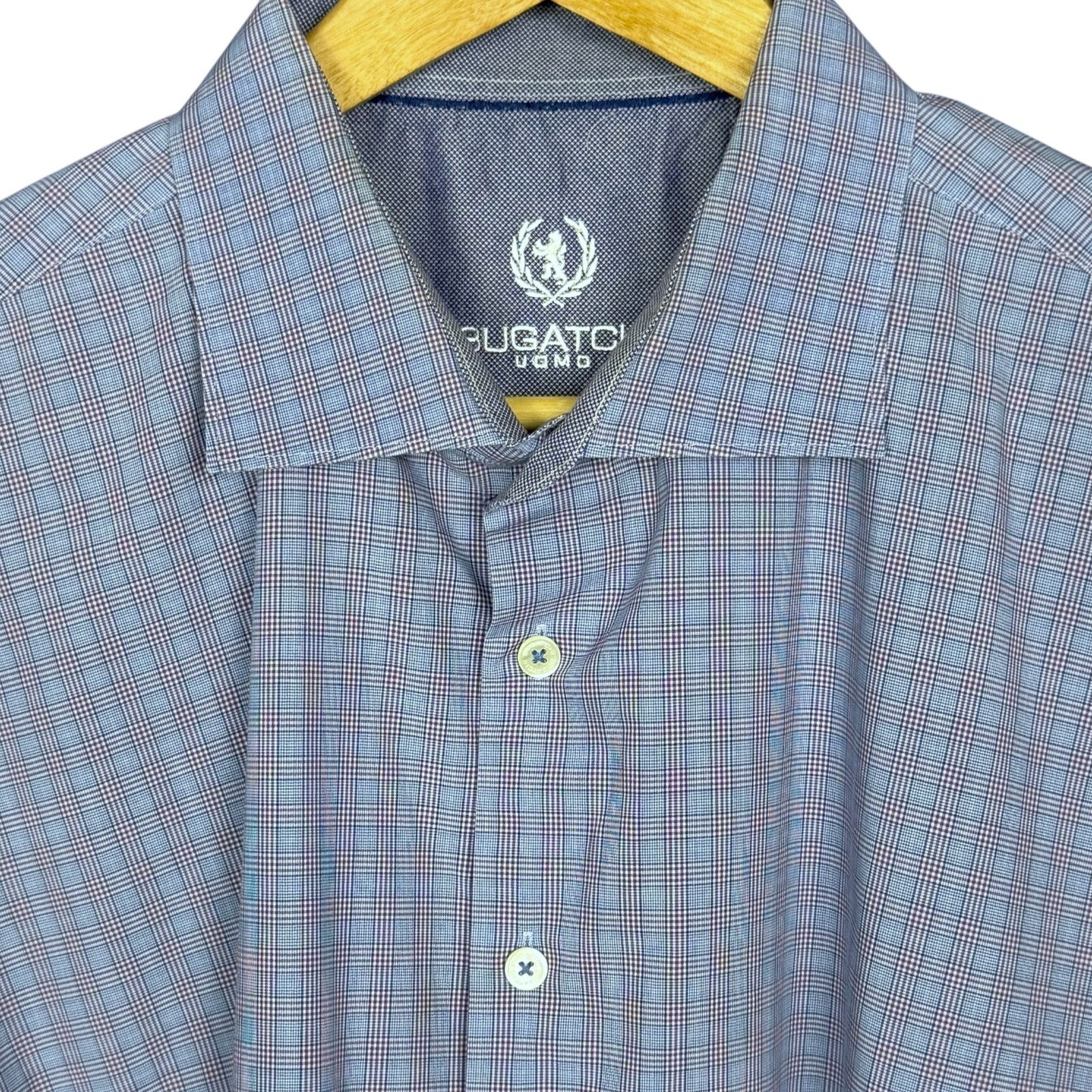 BUGATCHI Bugatchi Uomo Mens 18 36/37 Light Blue Red Plaid Button Down Size US XL / EU 56 / 4 - 3 Thumbnail