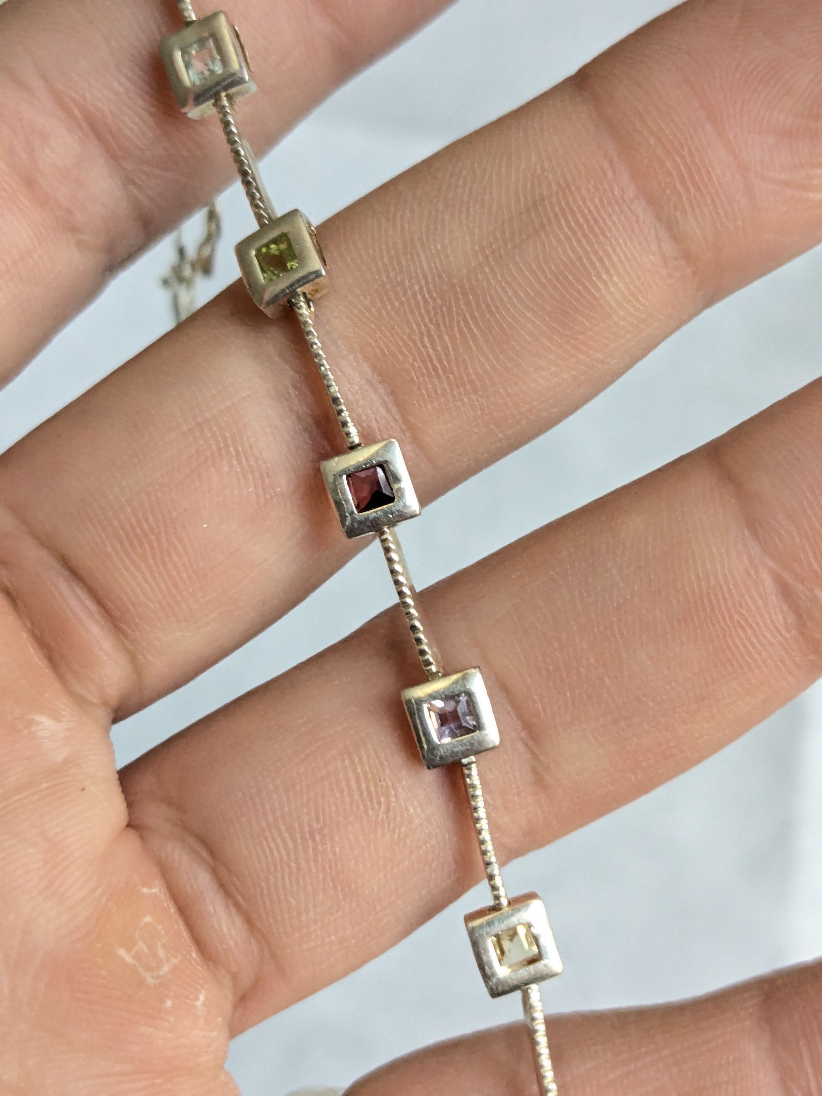 Jewelry Vintage Sterling Silver Tennis Bracelet Square 7" Rainbow Size ONE SIZE - 15 Thumbnail