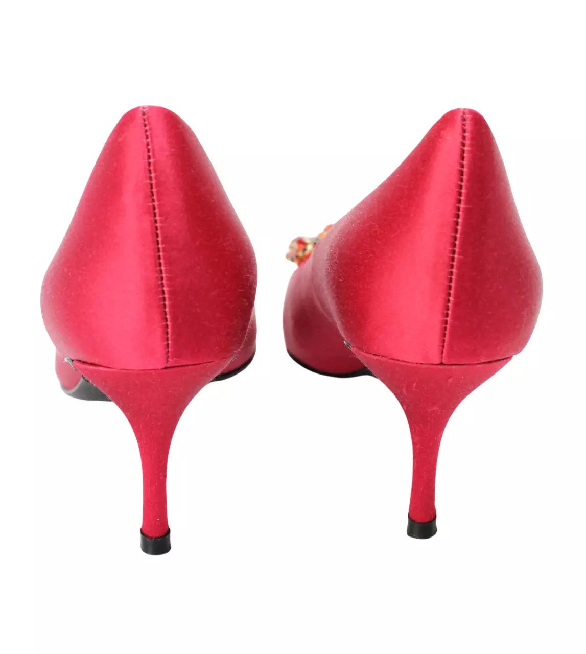 Roger Vivier ROGER VIVIER Women's EU 38 Crystal Flower Red Satin Heels Size US 8 / IT 38 - 6 Thumbnail