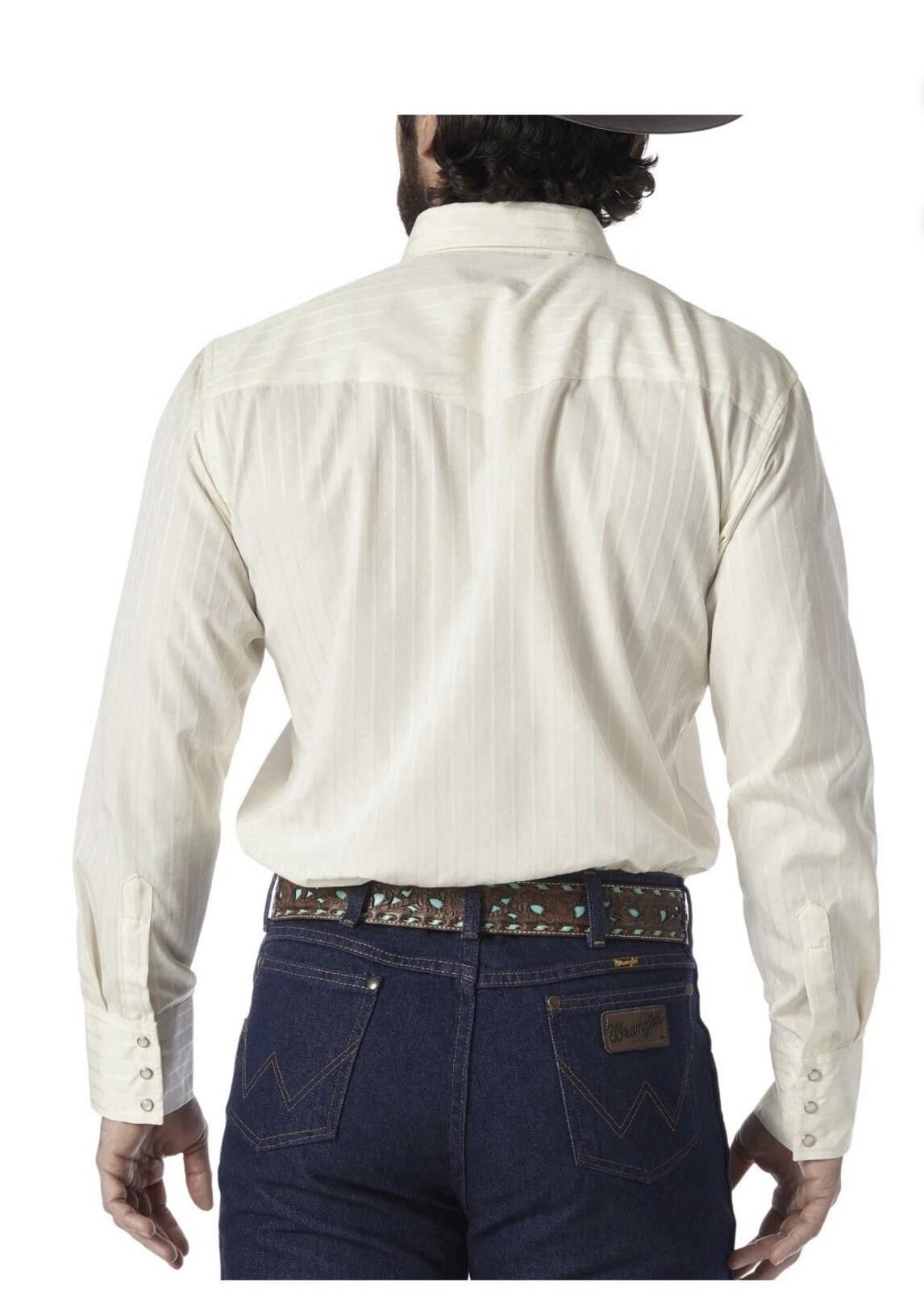 Wrangler Wrangler Men’s M Dobby Stripe Pearl Snap Western Shirt Cream Size US M / EU 48-50 / 2 - 2 Thumbnail