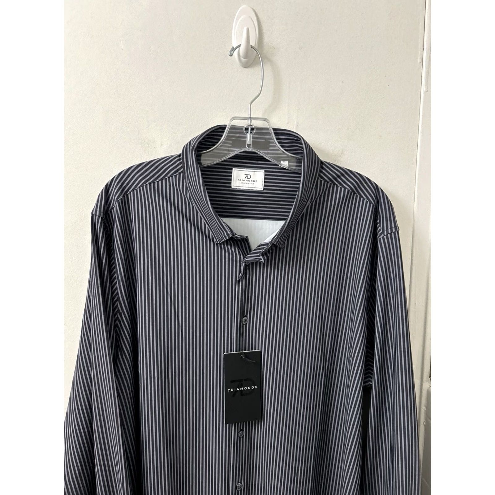 Vintage 7 Diamonds Blaine Shirt Mens XL Black Striped 4 Way Stretch L/S NWT Size US XL / EU 56 / 4 - 2 Thumbnail