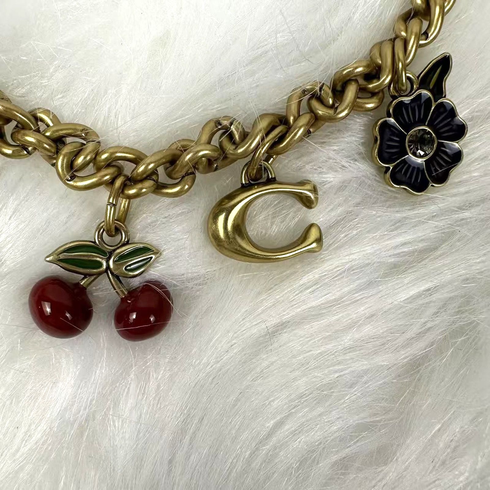 Coach Coach Motif Chain Bag Charm Metal/Brass/Multi Heart Cherry C Size ONE SIZE - 3 Thumbnail
