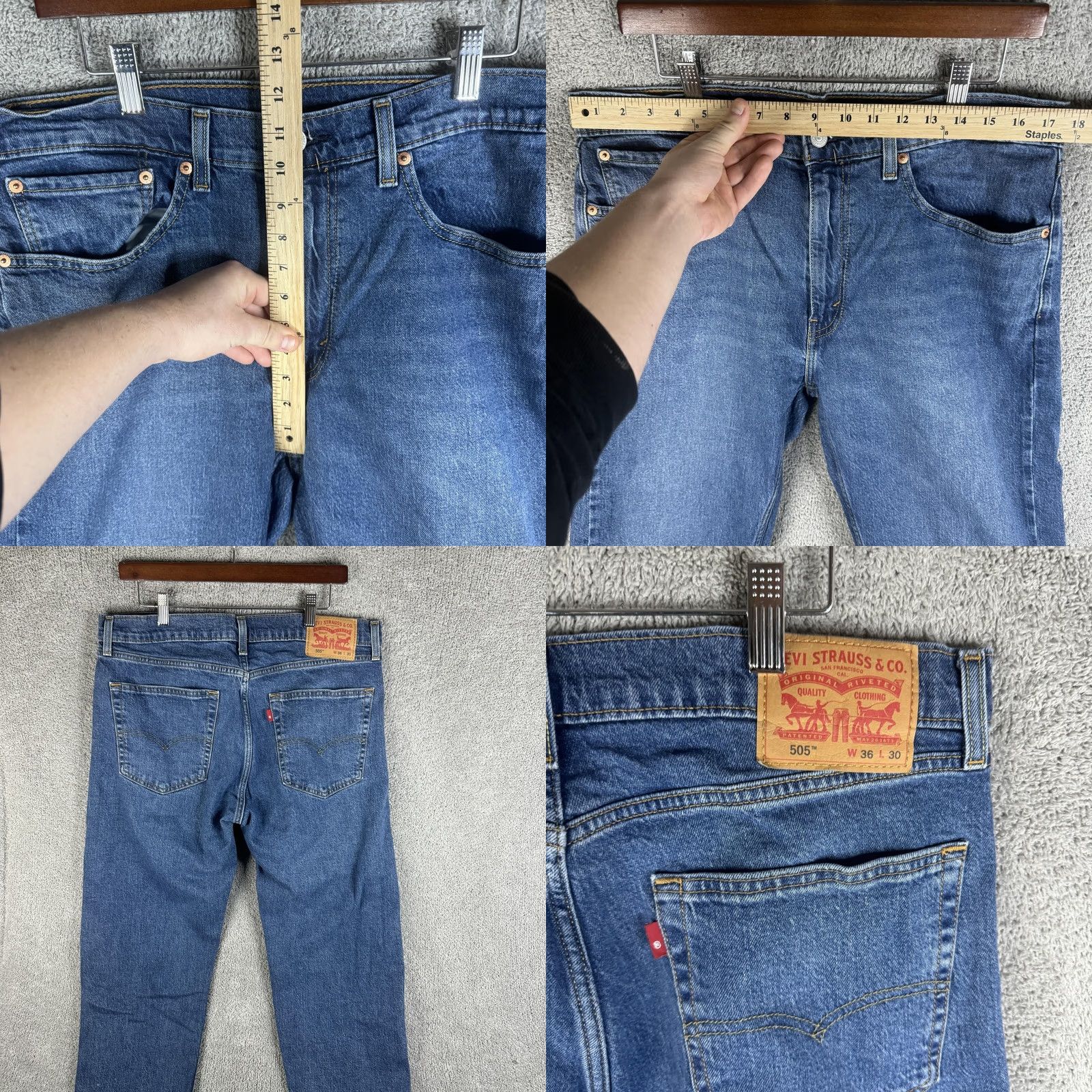 Levi's Levi's 505 Jeans Mens 36x30 Blue Denim Straight Regular Fit WaterLess Size US 36 / EU 52 - 8 Thumbnail