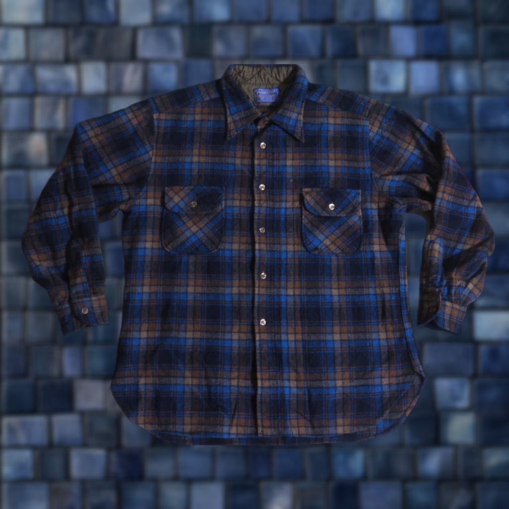 Pendleton **VTG 70s Pendleton Blue Brown Plaid Button Shirt Mens L** User: VTG 70s Pendleton Blue Brown Plaid Button Front Wool Shirt Mens L Size US L / EU 52-54 / 3 - 1 Thumbnail