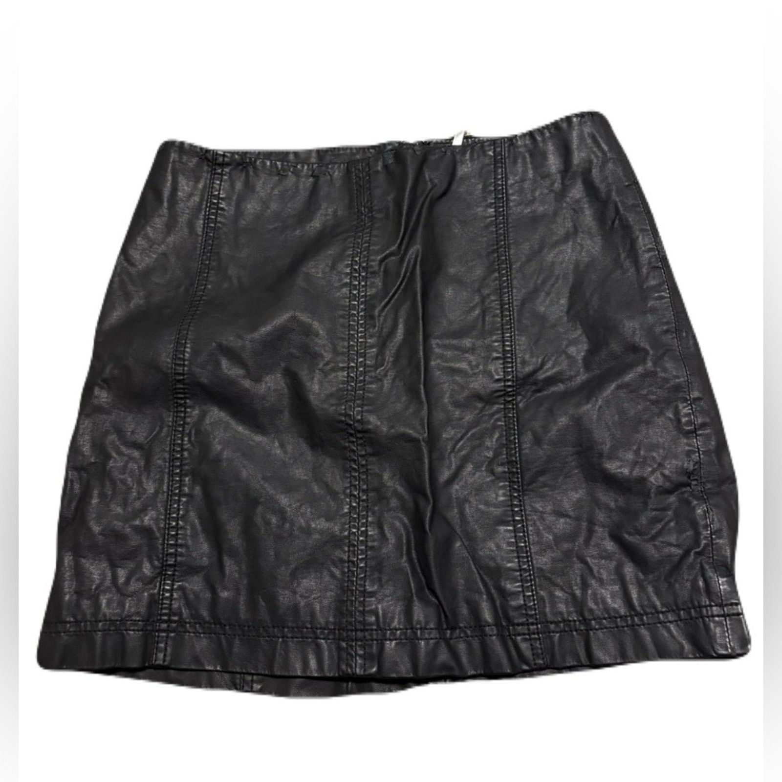 Free People (Free People) Modern Black Faux Leather Mini Skirt: Size 12 Size 34" / US 12 / IT 48 - 1 Thumbnail