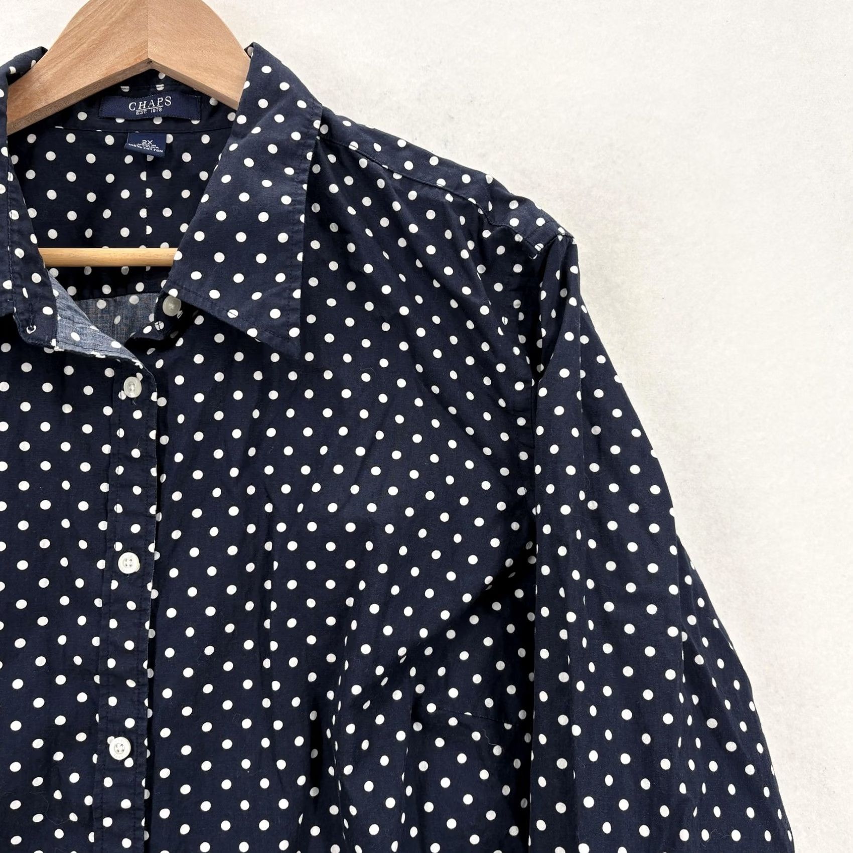 Chaps Chaps Shirt Womens 2X Navy White Polka Dot Button Front Long Sleeve Cotton Size XXL / US 16-18 / IT 52-54 - 2 Thumbnail