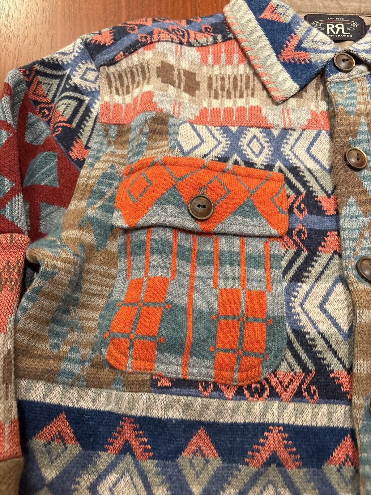 RRL Ralph Lauren RRL DOUBLE RL RALPH LAUREN PATCHWORK KNIT SHIRT SMALL Size US S / EU 44-46 / 1 - 4 Thumbnail