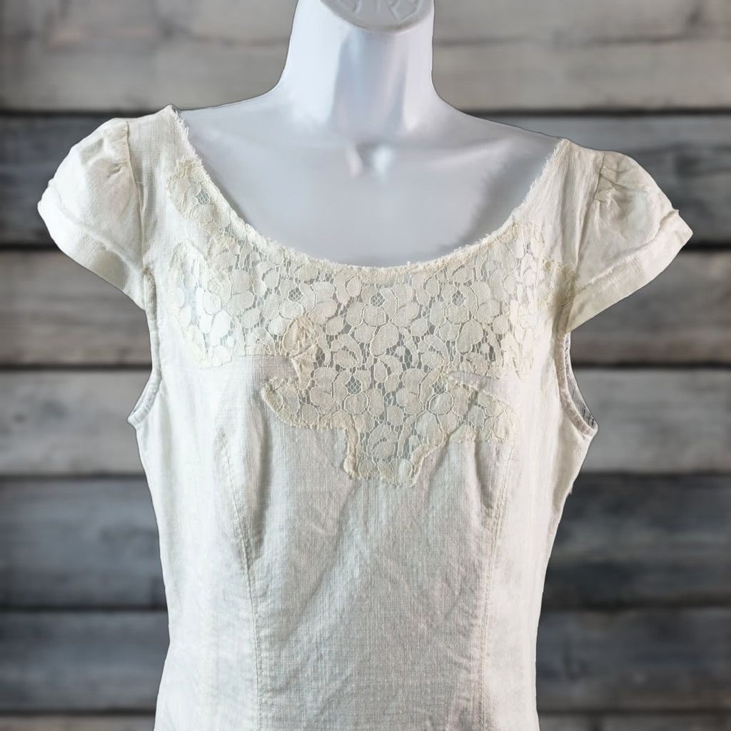 Free People Free People Womens Mini Dress Sz 10 Ivory Lace Cap Sleeve Cotton Side Zip Short Solid Size L / US 10 / IT 46 - 1 Thumbnail