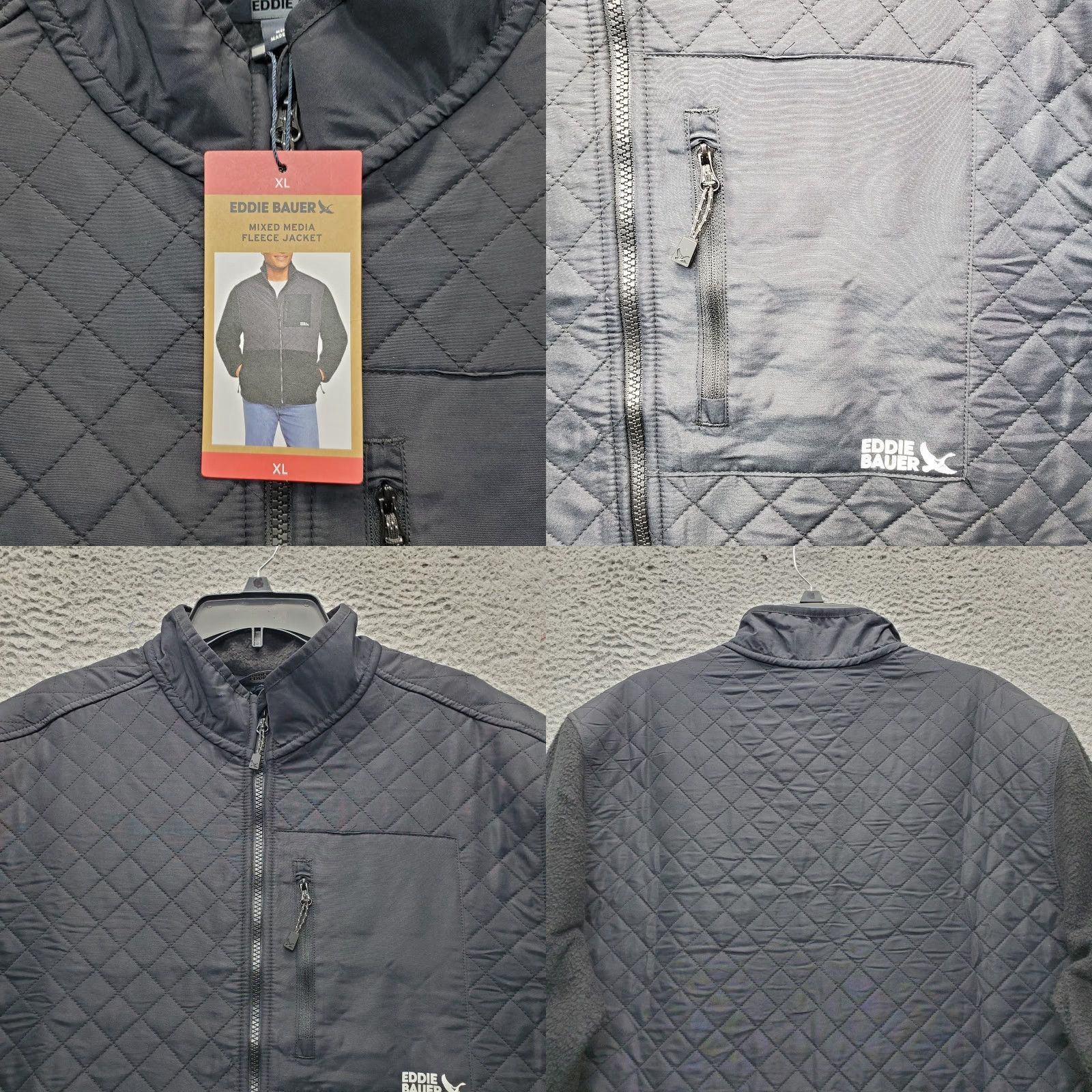 Eddie Bauer Eddie Bauer Mens XL Black Quilted Mixed Media Fleece Jacket Full Zip Size US XL / EU 56 / 4 - 8 Thumbnail