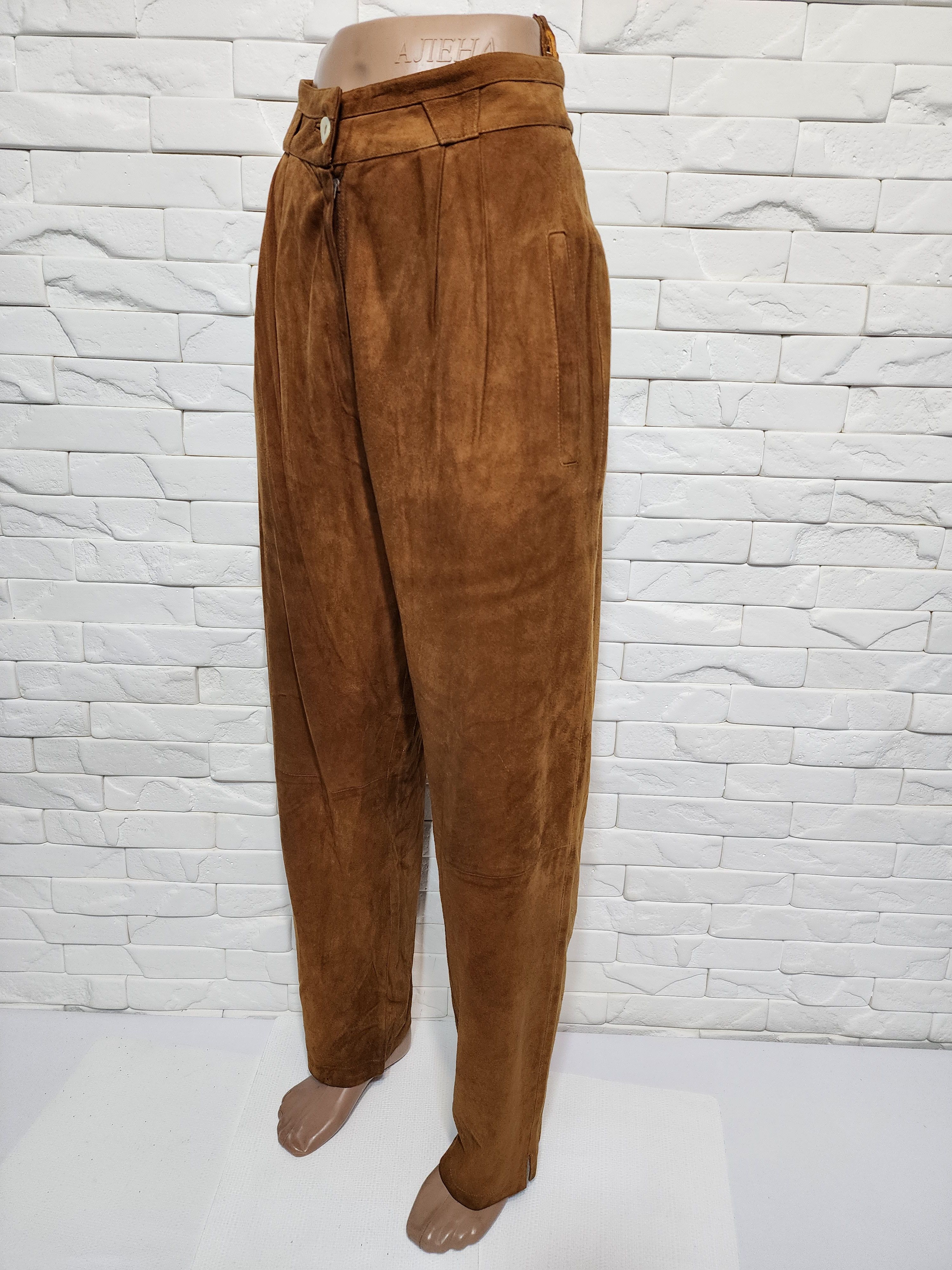 Genuine Leather Brown women's suede pants with pockets. Size 30" / US 8 / IT 44 - 5 Thumbnail