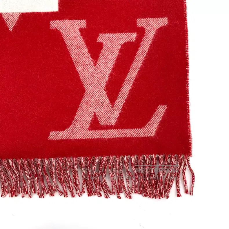 Louis Vuitton Louis Vuitton Red logo presbyopic printed cashmere fringe Size ONE SIZE - 4 Thumbnail