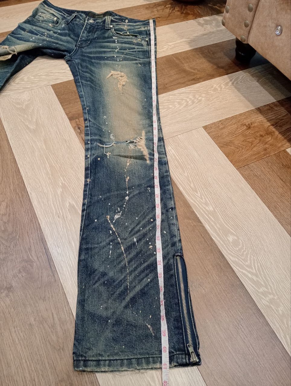 Japanese Brand LAGUST BLUE DISTRESSED ANKLE ZIP FLARED JEANS Size US 33 - 16 Thumbnail