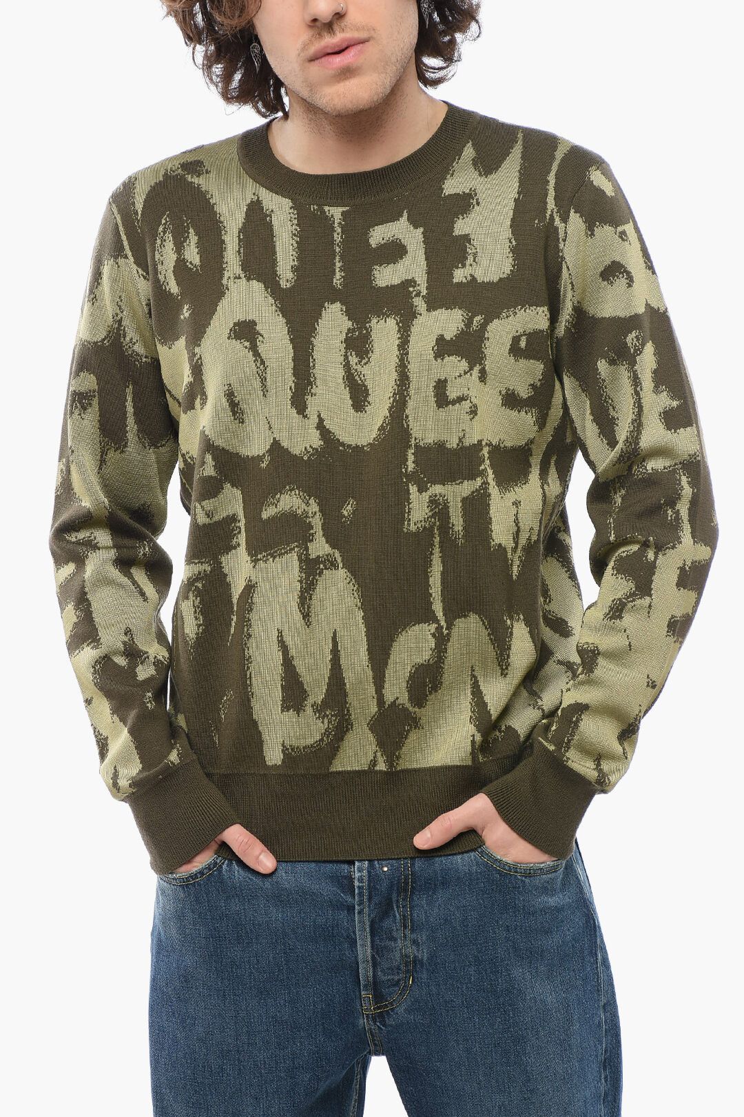 og1mm0925 Crewneck Wool Blend Sweater in Military Green
